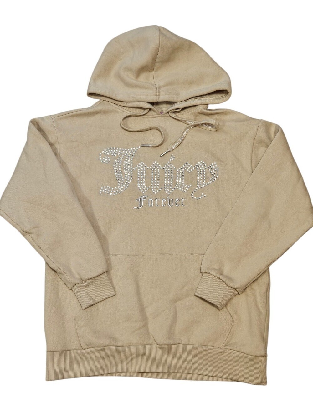 Juicy Couture x Forever 21 Collab Tan Rhinestone Logo Hoodie Sweatshirt Small